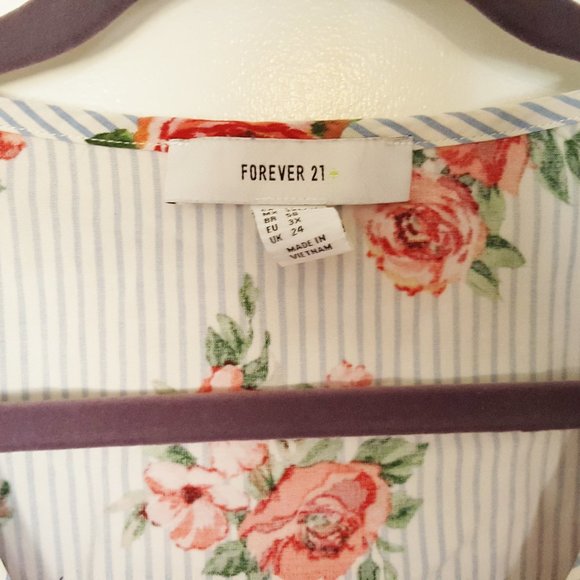 FOREVER 21 Women's Top 3X Floral Tie Bottom Stripe - Picture 2 of 3